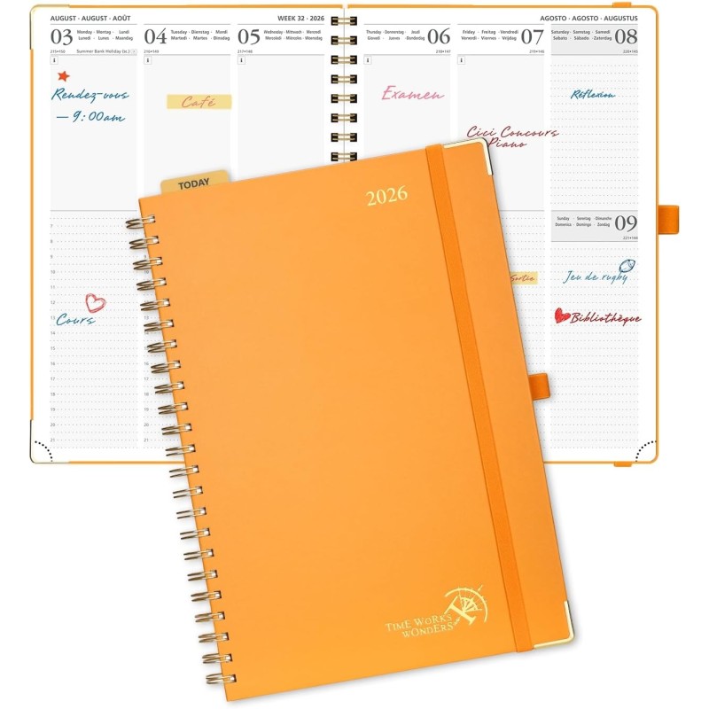 Poprun agenda 2026 semainier 30 x 21 cm - couverture rigide spirale, vertical a4 weekly planner, d'jan 2026 à déc 2026-12 mois,a