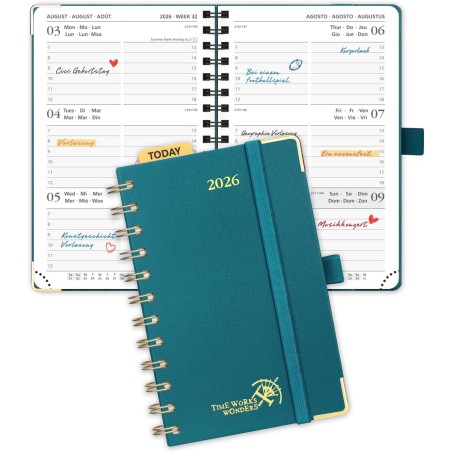 POPRUN Agenda de Poche 2026 A6 Semainier 16 x 10,5 cm - Couverture Rigide Spirale, Petit Agenda, D'Jan 2026 à Déc 2026-12 Mois, 