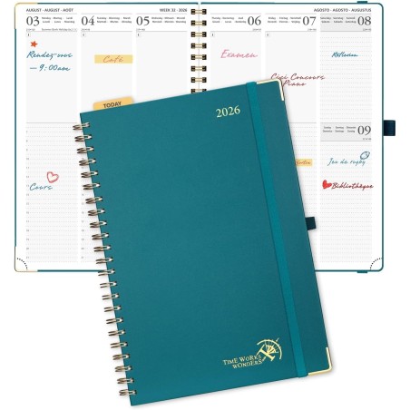 POPRUN Agenda 2026 Semainier 30 x 21 cm - Couverture Rigide Spirale, Vertical A4 Weekly Planner, D'Jan 2026 à Déc 2026-12 Mois,A