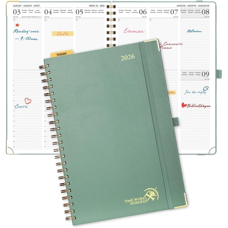 POPRUN Agenda 2026 Semainier 30 x 21 cm - Couverture Rigide Spirale, Vertical A4 Weekly Planner, D'Jan 2026 à Déc 2026-12 Mois,A