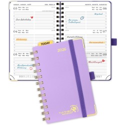 POPRUN Agenda de Poche 2026 A6 Semainier 16 x 10,5 cm - Couverture Rigide Spirale, Petit Agenda, D'Jan 2026 à Déc 2026-12 Mois, 