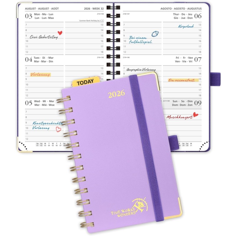 POPRUN Agenda de Poche 2026 A6 Semainier 16 x 10,5 cm - Couverture Rigide Spirale, Petit Agenda, D'Jan 2026 à Déc 2026-12 Mois, 