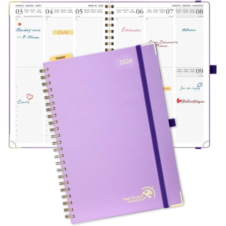 POPRUN Agenda 2026 Semainier 30 x 21 cm - Couverture Rigide Spirale, Vertical A4 Weekly Planner, D'Jan 2026 à Déc 2026-12 Mois,A
