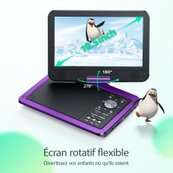 Yoton Lecteur DVD Portable Voiture 12,5" avec Écran Pvotant HD 10,5", Chargeur de Voiture, Fonction de Lecture de mémoire, Prise