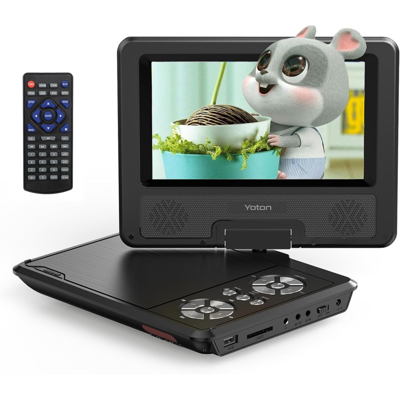 Yoton Lecteur DVD Portable Voiture 9,5" avec Écran Pivotant HD 7,5", Batterie Rechargeable 4-6h, Compatible USB/SD/Synchro TV, H