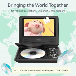 Yoton Lecteur DVD Portable Voiture 9,5" avec Écran Pivotant HD 7,5", Batterie Rechargeable 4-6h, Compatible USB/SD/Synchro TV, H