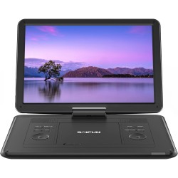 Lecteur DVD Portable 17,5" avec Grand écran HD 15,6", Batterie Rechargeable 6 Heures, Prise en Charge USB/Carte SD/synchronisati