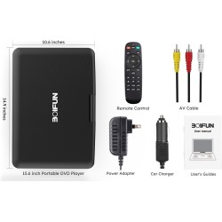 Lecteur DVD Portable 17,5" avec Grand écran HD 15,6", Batterie Rechargeable 6 Heures, Prise en Charge USB/Carte SD/synchronisati