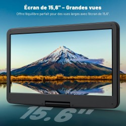 Lecteur DVD Portable 17,5'' avec Écran Pvotant HD 15,6", 6h Autonomie, Compatible Multiformat Disques/SD/USB, sans Région, Mémoi