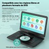 Lecteur DVD Portable 17,5'' avec Écran Pvotant HD 15,6", 6h Autonomie, Compatible Multiformat Disques/SD/USB, sans Région, Mémoi