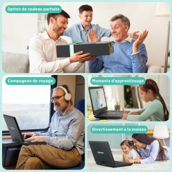 Lecteur DVD Portable 17,5'' avec Écran Pvotant HD 15,6", 6h Autonomie, Compatible Multiformat Disques/SD/USB, sans Région, Mémoi