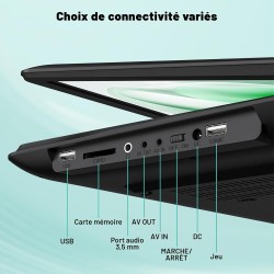 Lecteur DVD Portable 17,5'' avec Écran Pvotant HD 15,6", 6h Autonomie, Compatible Multiformat Disques/SD/USB, sans Région, Mémoi
