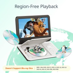Yoton Lecteur DVD portable 12,5" avec écran pivotant HD 10,5" pour voiture et enfants, avec chargeur de voiture, prend en charge