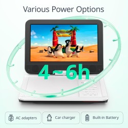Yoton Lecteur DVD portable 12,5" avec écran pivotant HD 10,5" pour voiture et enfants, avec chargeur de voiture, prend en charge