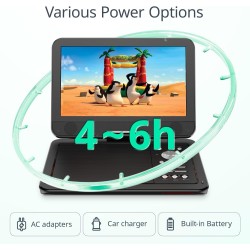 Yoton Lecteur DVD Portable 12,5" avec écran pivotant HD 10,5" pour Voiture et Enfants, avec Chargeur de Voiture, Prend en Charge