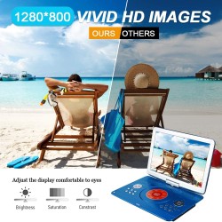 YOOHOO Lecteurs DVD Portables 16,9" avec Grand écran LCD pivotant de 14,1" Lecteurs DVD de Voyage pour Enfants Adaptateur de Voi