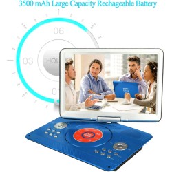 YOOHOO Lecteurs DVD Portables 16,9" avec Grand écran LCD pivotant de 14,1" Lecteurs DVD de Voyage pour Enfants Adaptateur de Voi