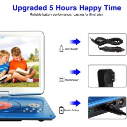 YOOHOO Lecteurs DVD Portables 16,9" avec Grand écran LCD pivotant de 14,1" Lecteurs DVD de Voyage pour Enfants Adaptateur de Voi