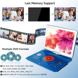 YOOHOO Lecteurs DVD Portables 16,9" avec Grand écran LCD pivotant de 14,1" Lecteurs DVD de Voyage pour Enfants Adaptateur de Voi