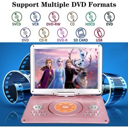 YOOHOO Lecteur DVD Portable 14 Pouces avec contrôleur Remore, Batterie Rechargeable Haute résolution, Lecteur DVD Grand Format é