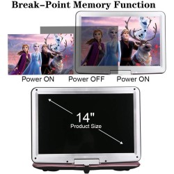 YOOHOO Lecteur DVD Portable 14 Pouces avec contrôleur Remore, Batterie Rechargeable Haute résolution, Lecteur DVD Grand Format é