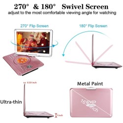 YOOHOO Lecteur DVD Portable 14 Pouces avec contrôleur Remore, Batterie Rechargeable Haute résolution, Lecteur DVD Grand Format é