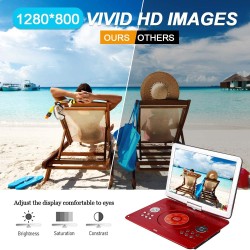 YOOHOO Lecteurs DVD Portables 16,9" avec Grand écran LCD pivotant de 14,1" Lecteurs DVD de Voyage pour Enfants Adaptateur de Voi