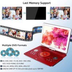 YOOHOO Lecteurs DVD Portables 16,9" avec Grand écran LCD pivotant de 14,1" Lecteurs DVD de Voyage pour Enfants Adaptateur de Voi