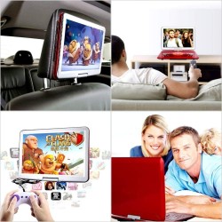 YOOHOO Lecteurs DVD Portables 16,9" avec Grand écran LCD pivotant de 14,1" Lecteurs DVD de Voyage pour Enfants Adaptateur de Voi