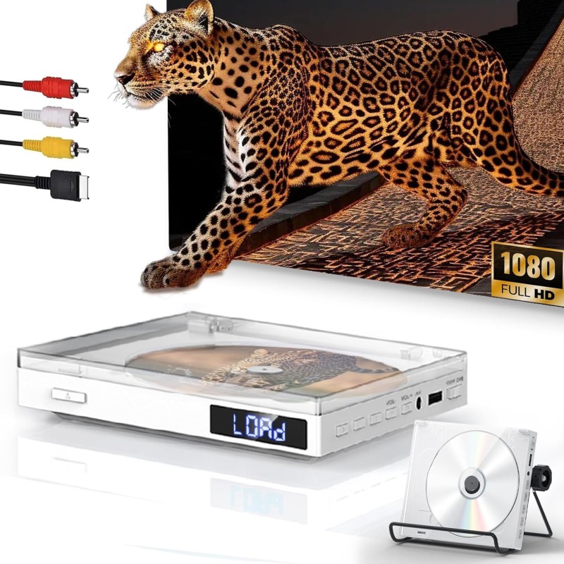 Mini Lecteur DVD pour TV, 1080P Compact Lecteur DVD Multizone avec Port HDMI/AV Sortie, NTSC/PAL, Portable Lecteur CD Player pou