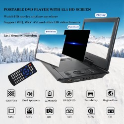Lecteur DVD Portable 14,9'' avec écran HD 12,1'', Batterie Rechargeable, Prise en Charge du Transfert USB/SD/AV, synchronisation