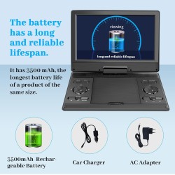 Lecteur DVD Portable 14,9'' avec écran HD 12,1'', Batterie Rechargeable, Prise en Charge du Transfert USB/SD/AV, synchronisation