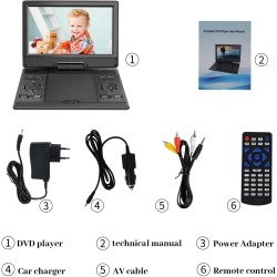 Lecteur DVD Portable 14,9'' avec écran HD 12,1'', Batterie Rechargeable, Prise en Charge du Transfert USB/SD/AV, synchronisation