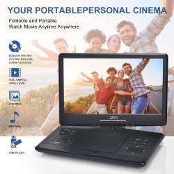 YOOHOO Lecteur DVD portable 16,9'' pour voiture et enfants avec écran, écran HD 14,0"avec batterie, prend en charge le lecteur D