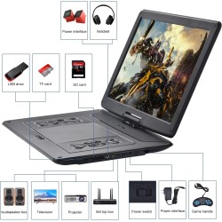 YOOHOO Lecteur DVD portable 16,9'' pour voiture et enfants avec écran, écran HD 14,0"avec batterie, prend en charge le lecteur D
