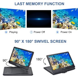 YOOHOO Lecteur DVD portable 16,9'' pour voiture et enfants avec écran, écran HD 14,0"avec batterie, prend en charge le lecteur D