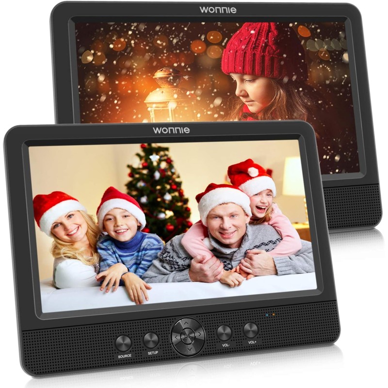 WONNIE Lecteur DVD Portable Voiture 2 Ecrans Enfants Vidéo avec Appuie-tête de 10,5 Pouces Compatible USB SD MMC 5 Heures pour U