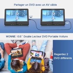 WONNIE Lecteur DVD Portable Voiture 2 Ecrans Enfants Vidéo avec Appuie-tête de 10,5 Pouces Compatible USB SD MMC 5 Heures pour U