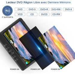 WONNIE Lecteur DVD Portable Voiture 2 Ecrans Enfants Vidéo avec Appuie-tête de 10,5 Pouces Compatible USB SD MMC 5 Heures pour U