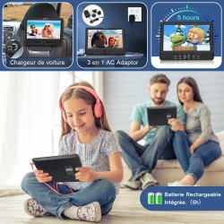 WONNIE Lecteur DVD Portable Voiture 2 Ecrans Enfants Vidéo avec Appuie-tête de 10,5 Pouces Compatible USB SD MMC 5 Heures pour U