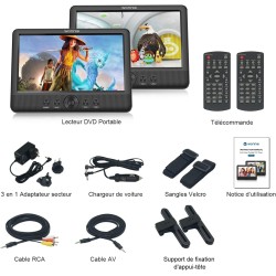 WONNIE Lecteur DVD Portable Voiture 2 Ecrans Enfants Vidéo avec Appuie-tête de 10,5 Pouces Compatible USB SD MMC 5 Heures pour U