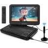 KCR Lecteur DVD Portable 10,1 Pouces, TV intégrée DVB-T2 avec écran LED pivotant et/USB/HDMI/AV, Batterie Rechargeable et Deux H