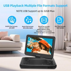 KCR Lecteur DVD Portable 10,1 Pouces, TV intégrée DVB-T2 avec écran LED pivotant et/USB/HDMI/AV, Batterie Rechargeable et Deux H