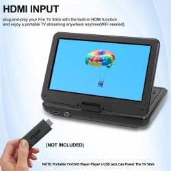 KCR Lecteur DVD Portable 10,1 Pouces, TV intégrée DVB-T2 avec écran LED pivotant et/USB/HDMI/AV, Batterie Rechargeable et Deux H