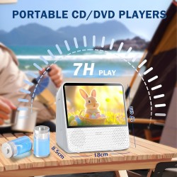 Lecteur dvd portable avec écran, 4000mah batterie, bleutooth/usb/av/mémoire, luminosité réglable, multizone lecteur dvd/cd porta