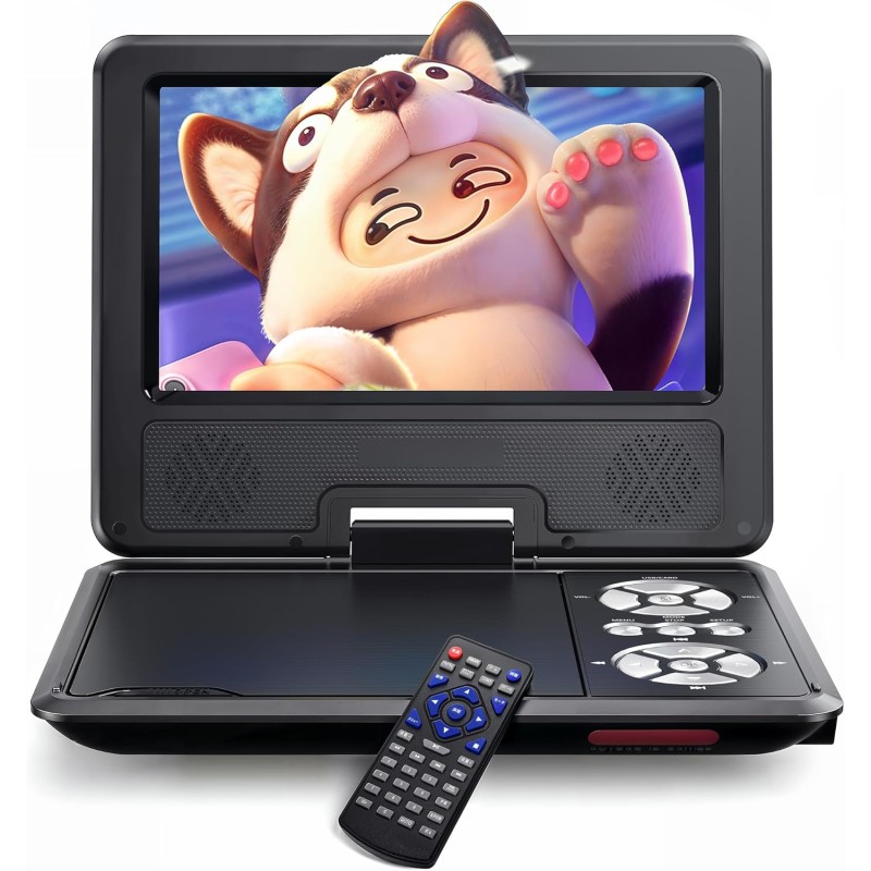 WOLFANG 9,5" Lecteur DVD Portable pour Enfants avec Écran Pivotant HD, 6 Heures d'Autonomie, Prise en Charge de la Télévision de