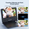 WOLFANG 9,5" Lecteur DVD Portable pour Enfants avec Écran Pivotant HD, 6 Heures d'Autonomie, Prise en Charge de la Télévision de