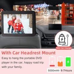 Lecteur DVD portable 16" avec écran pivotant de 14,1", batterie de 6 heures, support d'appui-tête de voiture, prend en charge to