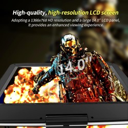 Lecteur DVD portable 16" avec écran pivotant de 14,1", batterie de 6 heures, support d'appui-tête de voiture, prend en charge to
