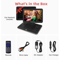 Lecteur DVD portable 16" avec écran pivotant de 14,1", batterie de 6 heures, support d'appui-tête de voiture, prend en charge to